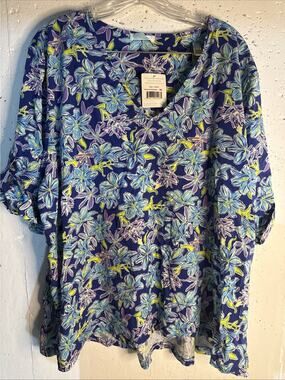 Maui Mamas Women’s Structured Tunic Deep Blue Floral XXL